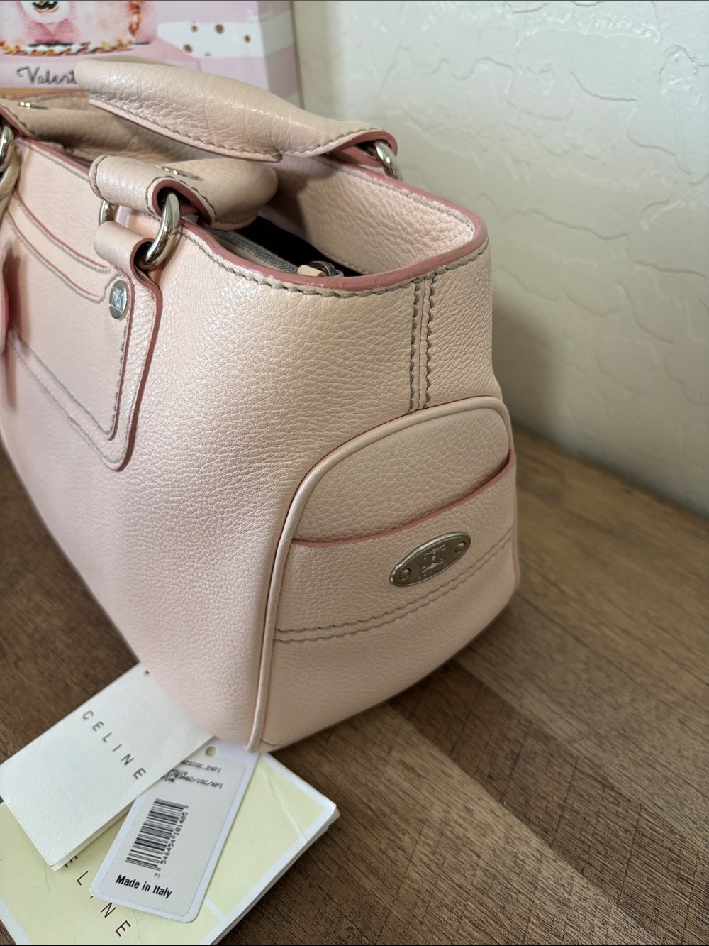 Celine Boogie Bag-  Light Pink Pebbled Leather Satchel with Charm - Picture 6 of 12
